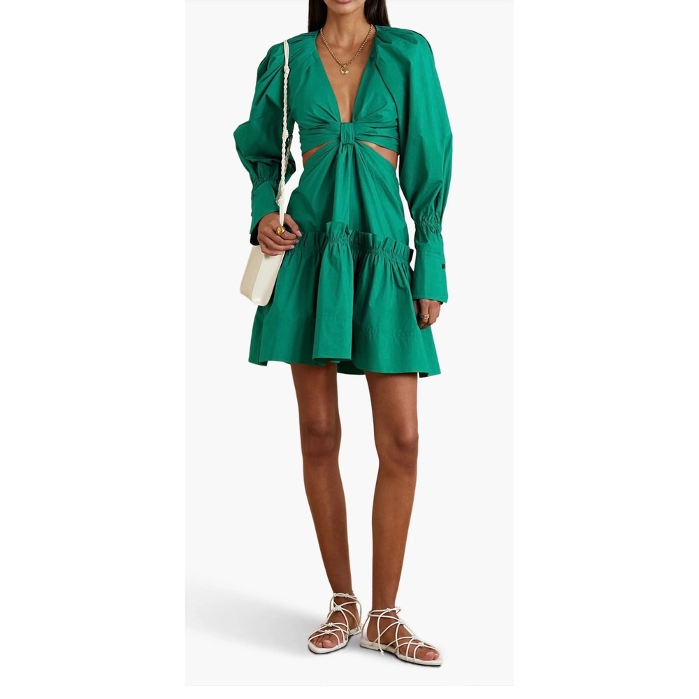 A.L.C. Delfina Green Cotton Cut-Out Puff Sleeve Mini Dress Size 12